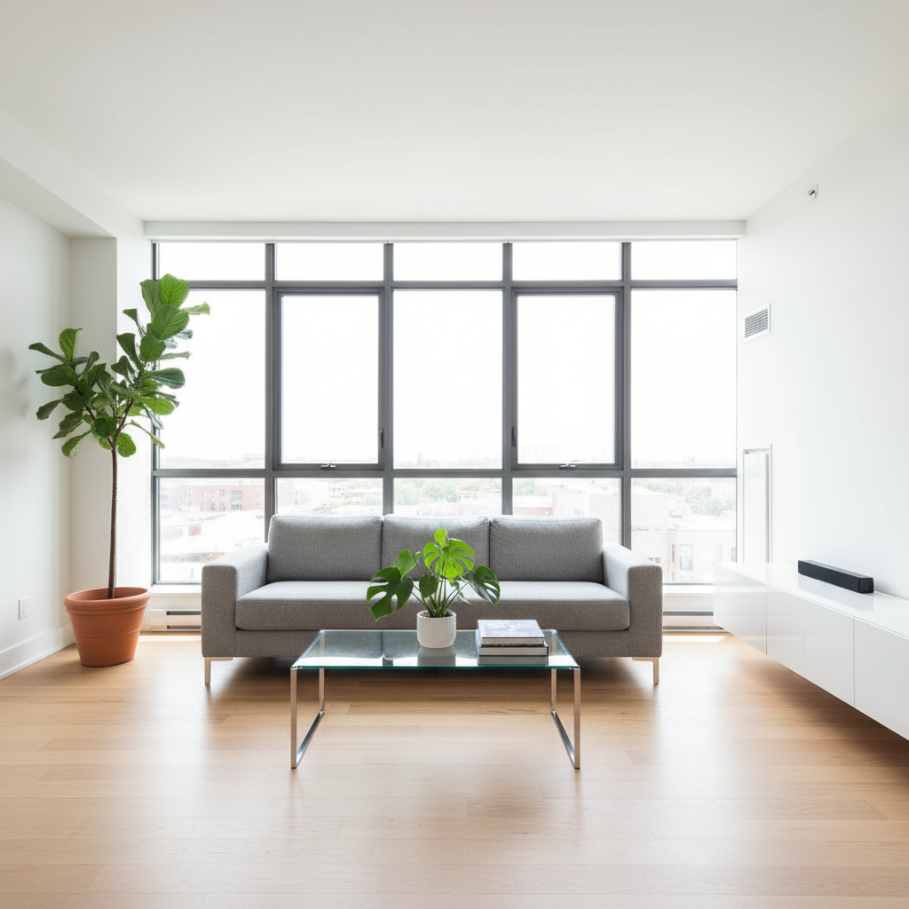 Spotless modern living room with natural light - Jamie Cleans, house cleaning service in Angus, ON